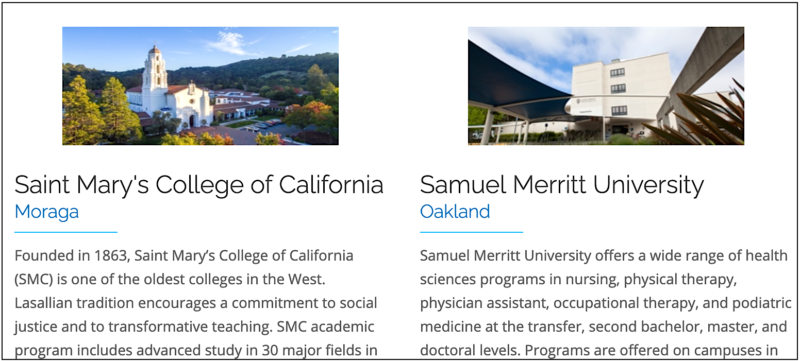 Images of Saint Mary's College and Samuel Merritt University campuses