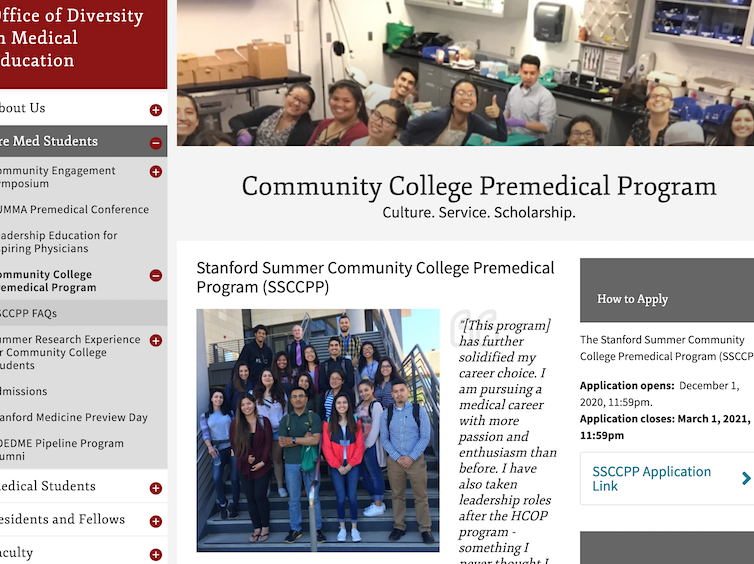 2021 Stanford Summer Community College Premedical Program (SSCCPP)