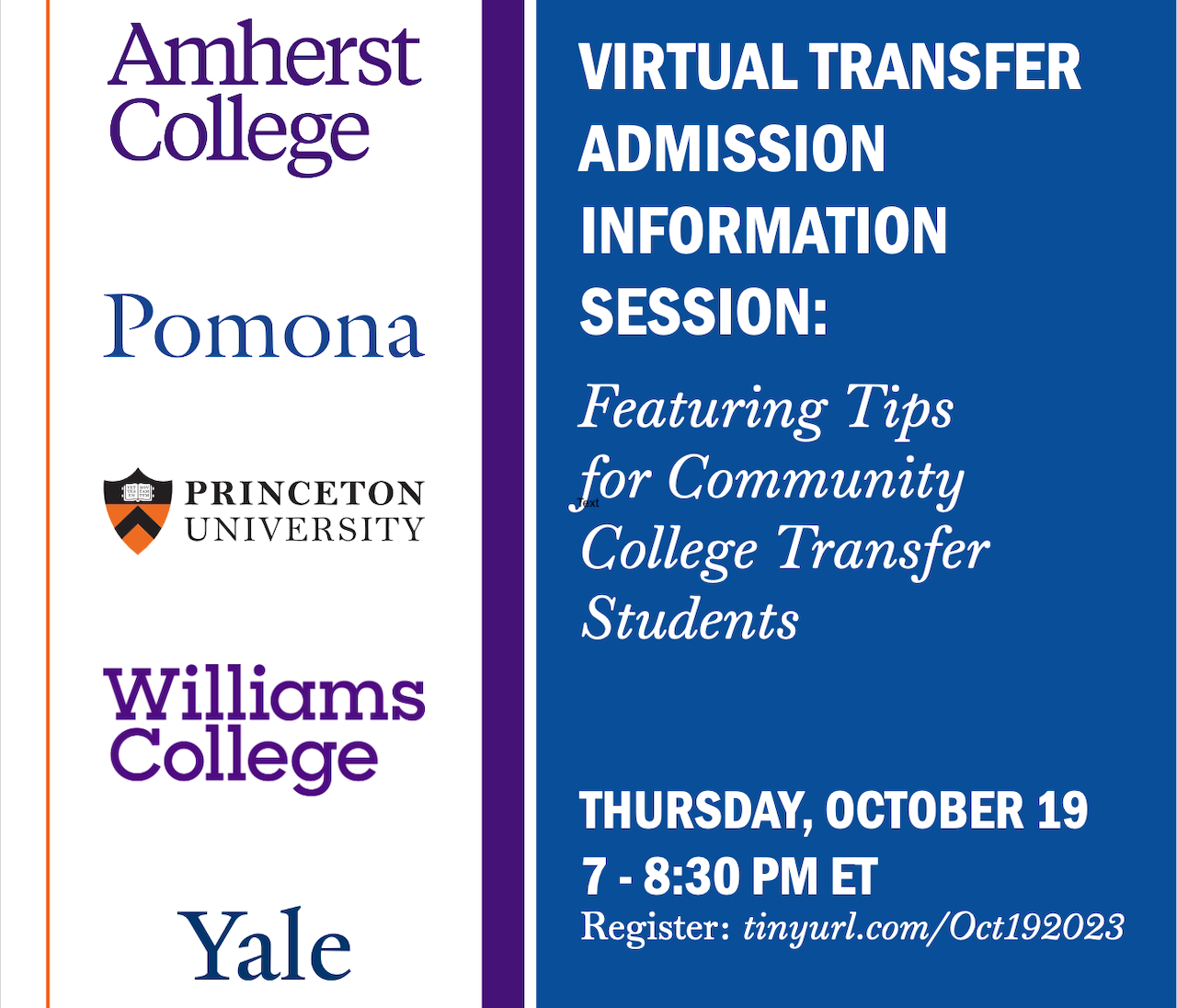 Flyer for Virtual Transfer Admission Information Session